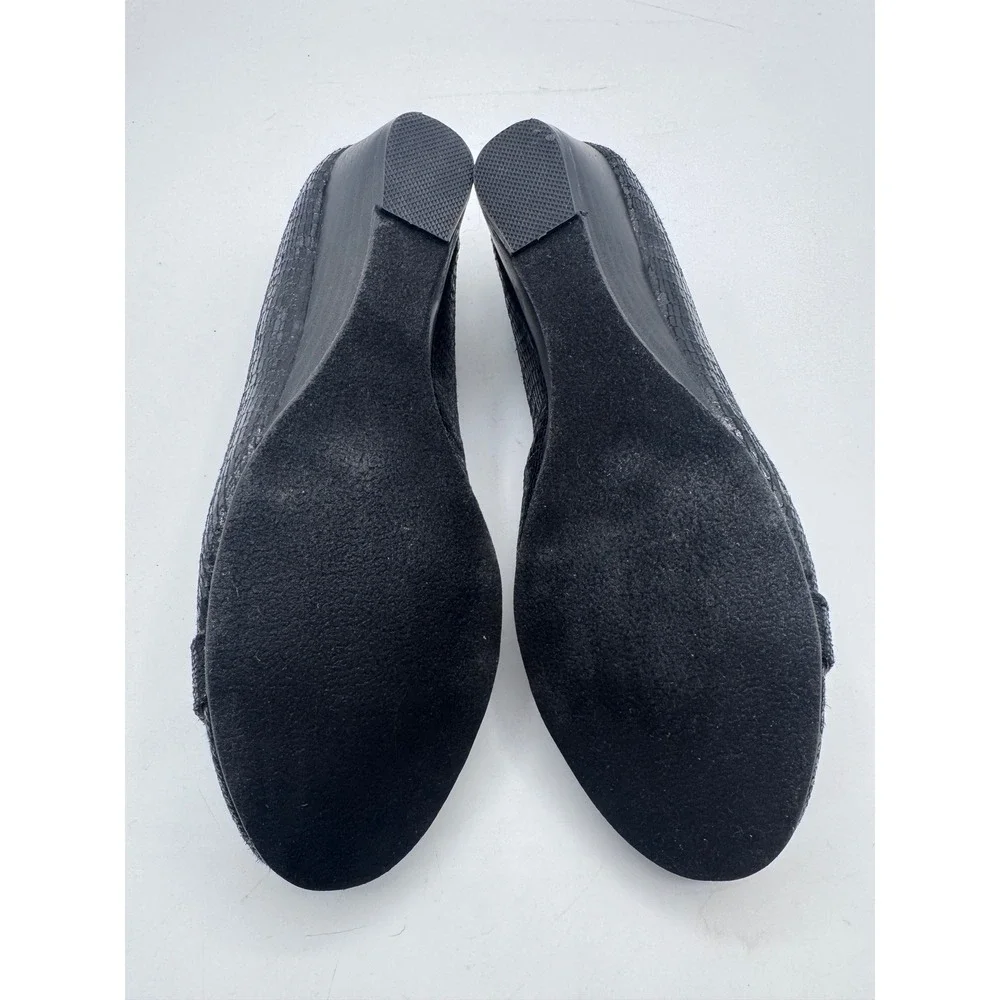 Laura Ashley 8M Black‎ Wedge Heels Women's Snake Print Knot Detail